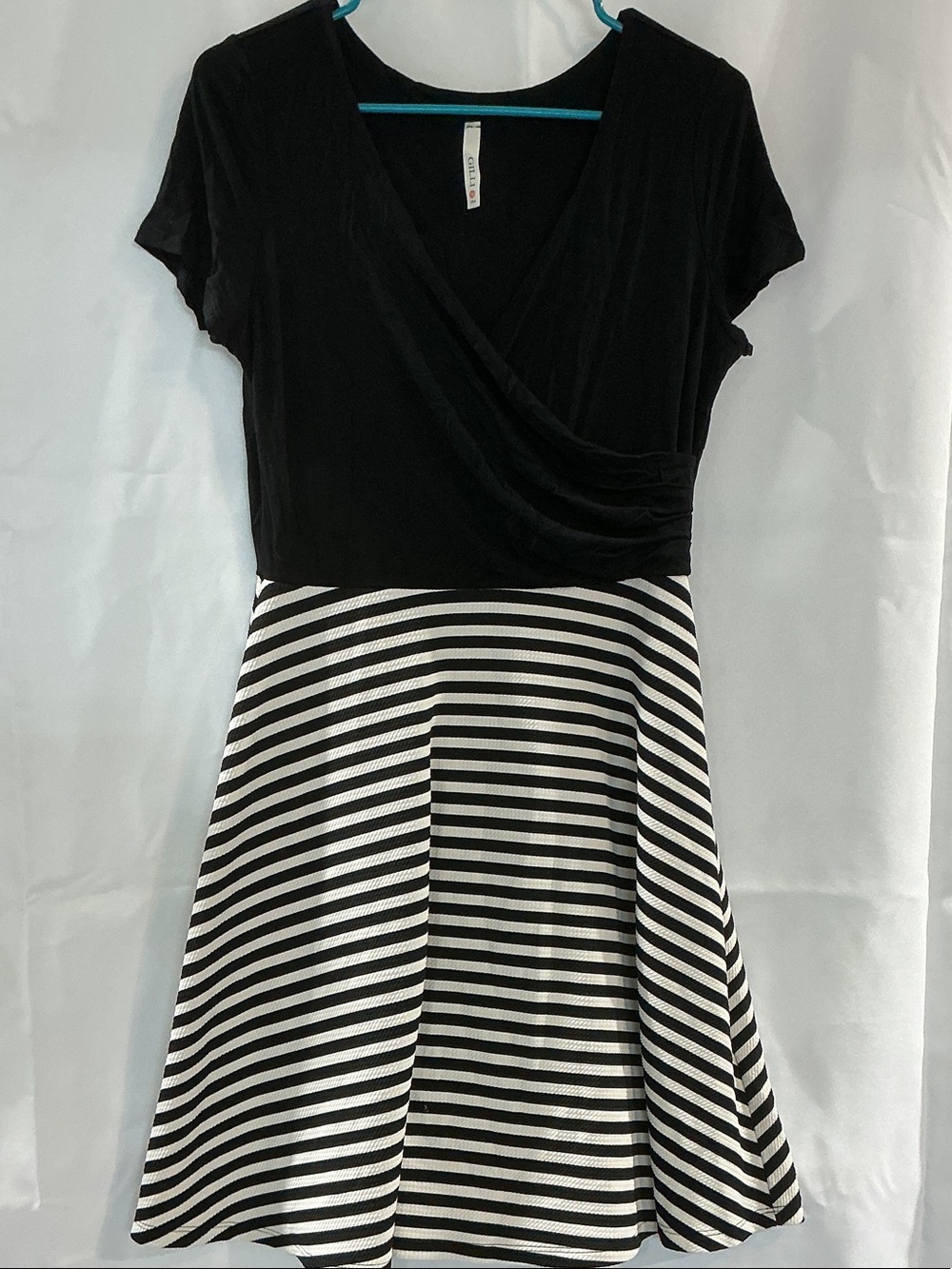 Gilli by ModCloth Black and White Striped Midi Fit-and-Flare Dress
